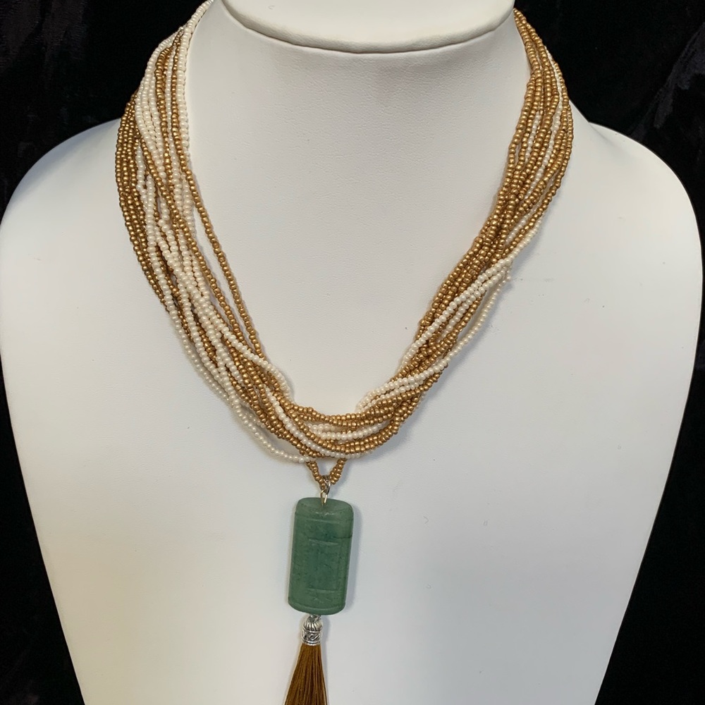 Beautiful Custom Made Jade Drop Statement Necklac… - image 7